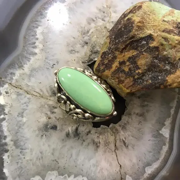 Carolyn Pollack Sterling Silver Elongated Oval Variscite Ring Size 6 For Women - Picture 2 of 10